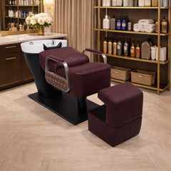 Dark Chocolate Brown Salon Shampoo Chair with Basin - hair washing chair - shampoo chair for salon - chair with head washing basin - Dayjour - UAE