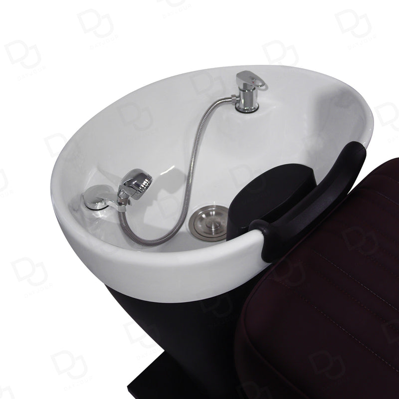 Dark Chocolate Brown Salon Shampoo Chair with Basin - hair washing chair - shampoo chair for salon - chair with head washing basin - Dayjour - UAE