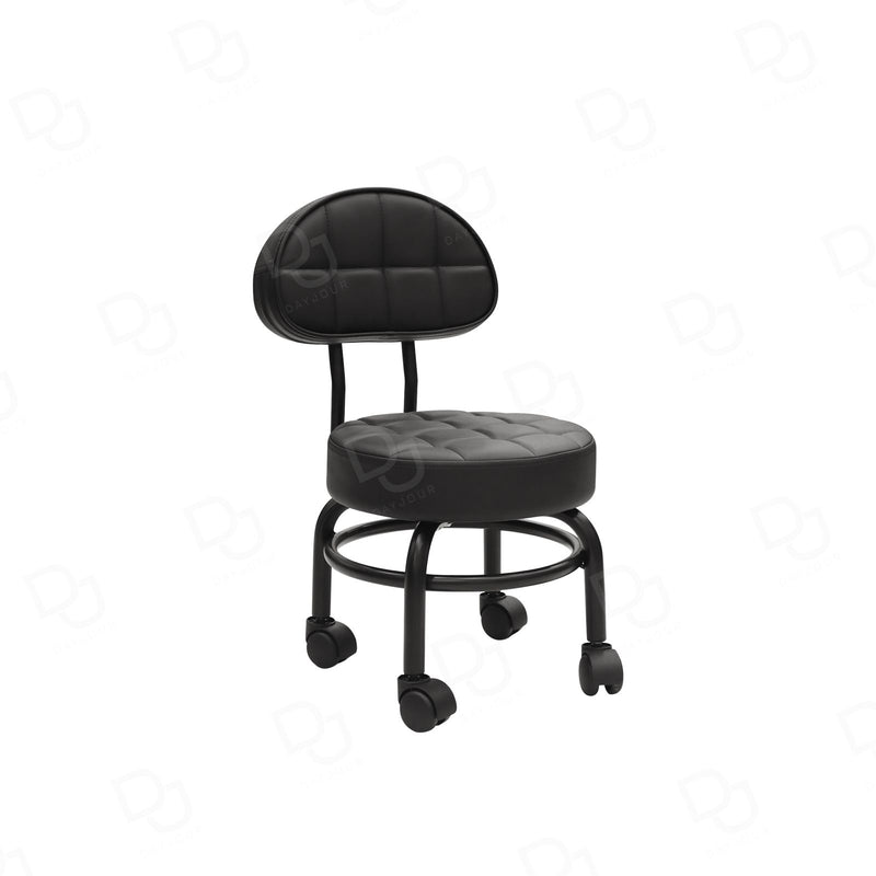 Professional Salon & Spa Rolling Black Stool Chair with Backrest - Nail salon stool - stool for workers - Dayjour - UAE