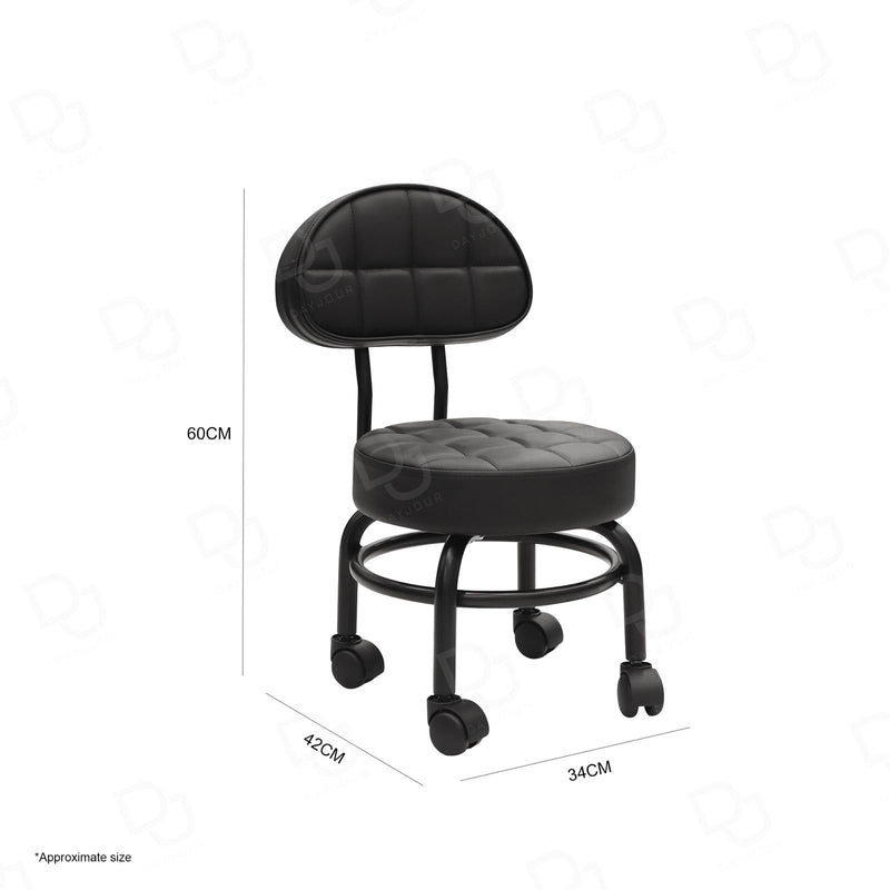 Professional Salon & Spa Rolling Black Stool Chair with Backrest - Nail salon stool - stool for workers - Dayjour - UAE