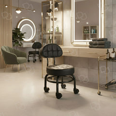 Professional Salon & Spa Rolling Black Stool Chair with Backrest - Nail salon stool - stool for workers - Dayjour - UAE