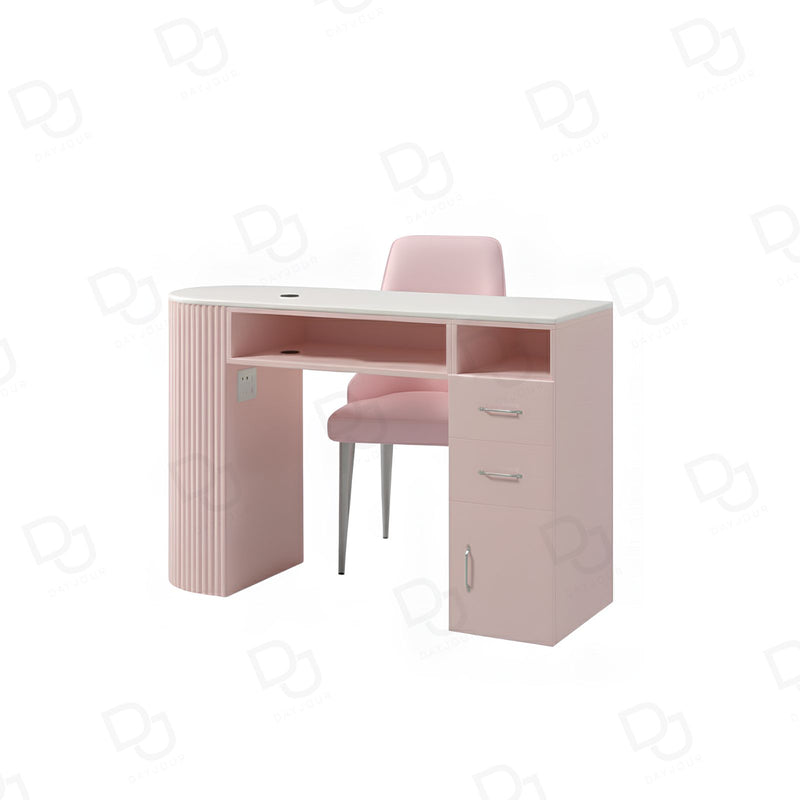 Luxury Pink Manicure Table Set with Customer & Technician Chairs - Dayjour - Pink salon furniture UAE - Nail studio manicure table