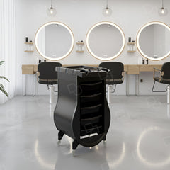 Professional Full Black Salon Trolley – 5-Drawer Hairdressing Cart with Tool Holder Workstation & Swivel Wheels - Salon trolley - Dayjour - UAE