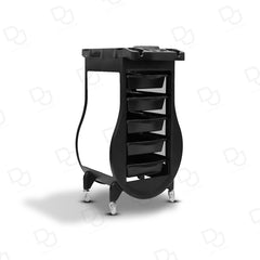 Professional Black & White Salon Trolley – 5-Drawer Hairdresser Cart with Tool Holder Workstation & 360° Wheels - Dayjour - Trolley organizer for spa - Makeup artist trolley in Dubai
