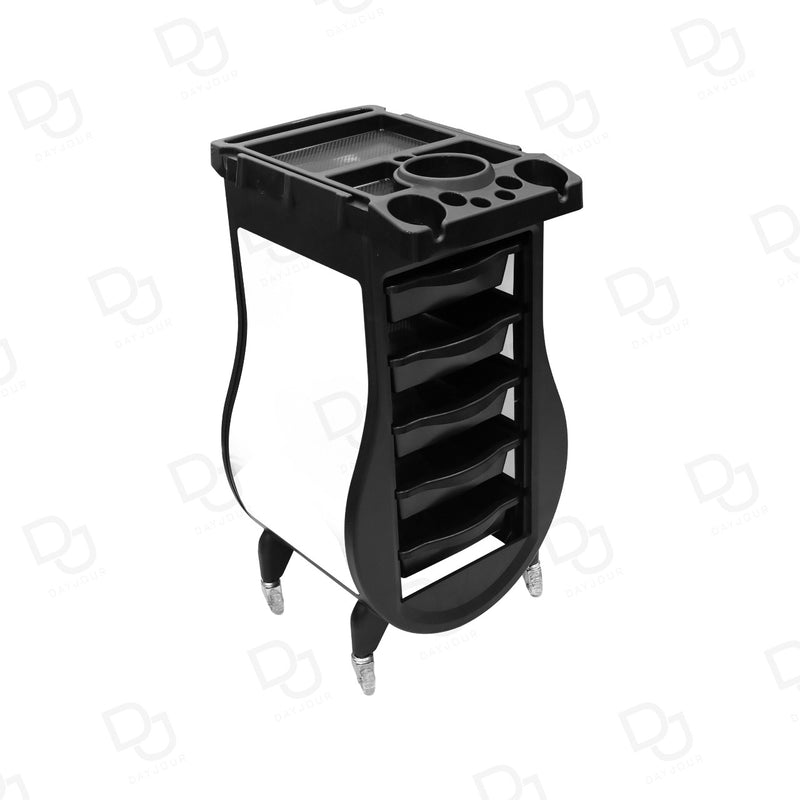 Professional Black & White Salon Trolley – 5-Drawer Hairdresser Cart with Tool Holder Workstation & 360° Wheels - Dayjour - Trolley organizer for spa - Makeup artist trolley in Dubai