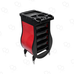 Professional Black & Red Salon Trolley – 5-Drawer Hairdressing Storage Cart with Tool Holder Top & 360° Wheels - Dayjour - Salon trolley delivering all over UAE