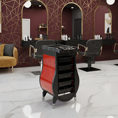 Professional Black & Red Salon Trolley – 5-Drawer Hairdressing Storage Cart with Tool Holder Top & 360° Wheels - Dayjour - Salon trolley delivering all over UAE