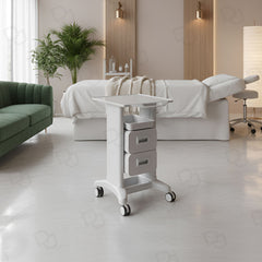 White Beauty Salon Trolley with Dual Drawers & Quick-Access Tray – Professional Rolling Cart - Dayjour
