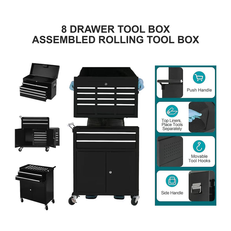 8 Drawer Lockable Salon Storage Trolley with Wheels | Professional Beauty Equipment Organizer – Black - lockable salon trolley - beauty clinic trolley with drawers - Dayjour - UAE
