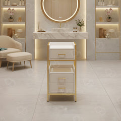 Beauty Salon Cart Hairdressing Trolley White golden - Salon trolley - عربة أدوات صالون تجميل لتصفيف الشعر - عربة حلاقة متعددة الاستخدامات مع رفوف للتخزين - Dayjour - UAE