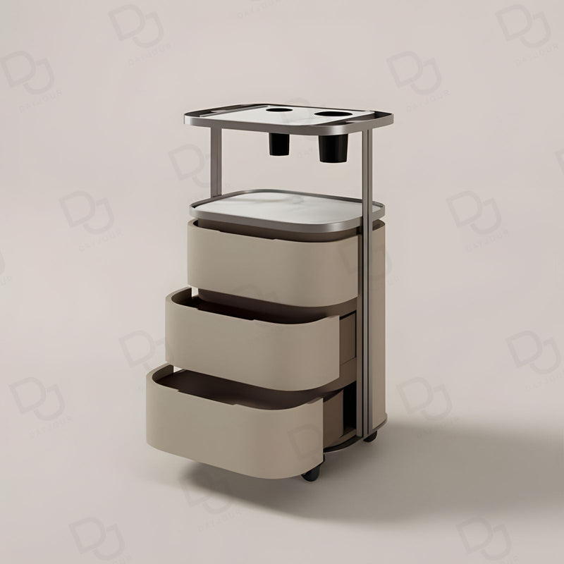 Salon Spa Product Storage Trolley with 3 Tier Shelves Beige Color - salon trolley KSA - Salon serving trolley Qatar - Dayjour - UAE