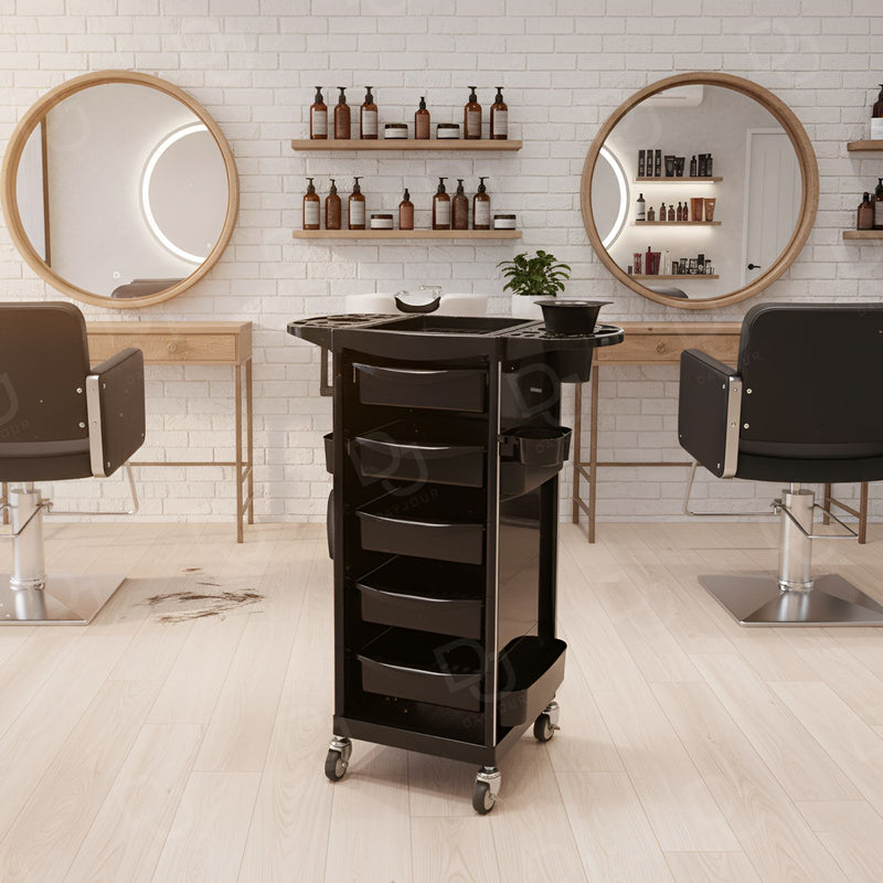 Professional Plastic Salon Trolley with 5 Drawers & Tool Organizer – Black - Dayjour - Barber trolley - UAE