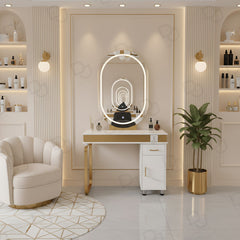 Salon Mirror With Led Light & Wireless Charger Point - Salon mirror with storage space - Dayjour - UAE