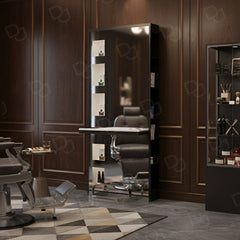 Beauty Salon Spa Single Side Mirror Station With Storage Shelves Black - Salon mirror - Dayjour - UAE