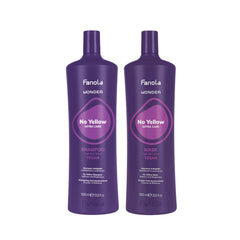 Fanola Wonder No Yellow Extra Care Shampoo & Mask 1000ml Duo — violet toning hair care for blonde, bleached, or grey hair - Dayjour