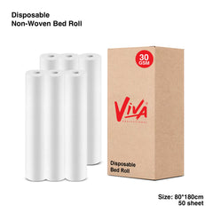 Viva Professional Disposable Non-Woven Bed Roll Pack of 6, 80x180cm, 50 sheets per roll, white hygienic bed covers for salons, spas, and clinics - Dayjour - UAE
