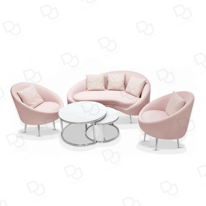 Mariani luxury pink office reception sofa set with marble table for modern salon and office reception - Dayjour - Sofa and table in UAE - Reception Sofa in Saudi - Ladies salon furniture in Bahrain