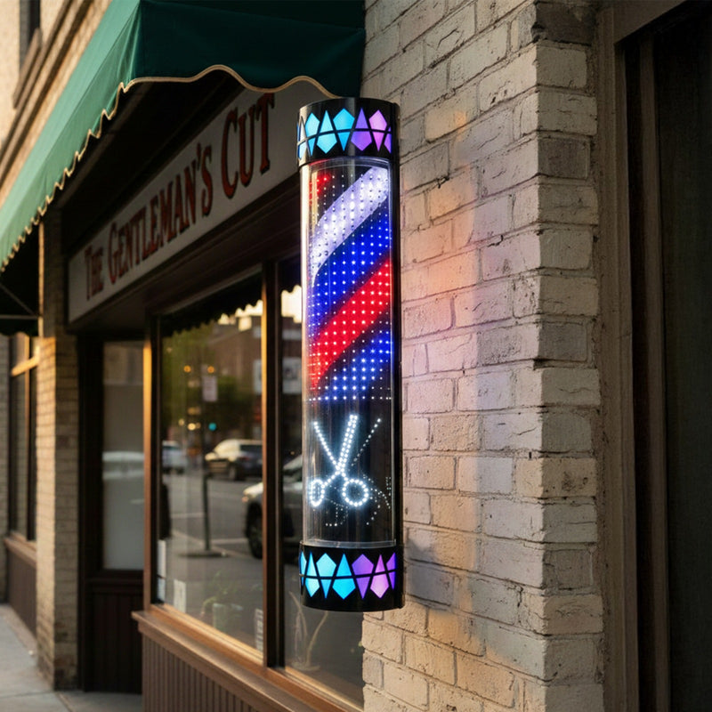 90cm Classic Barber Pole Light – Waterproof Outdoor Rotating Barber Shop Sign with Black Base - Barber pole - Barber sign board in Abu Dhabi - Dayjour