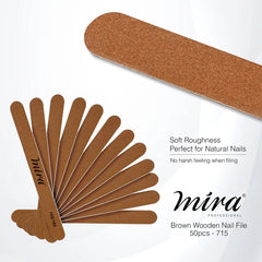 Mira Professional Straight Wooden Nail File, 50-piece pack – durable salon-quality nail shaping tool, model 715 - Dayjour - UAE