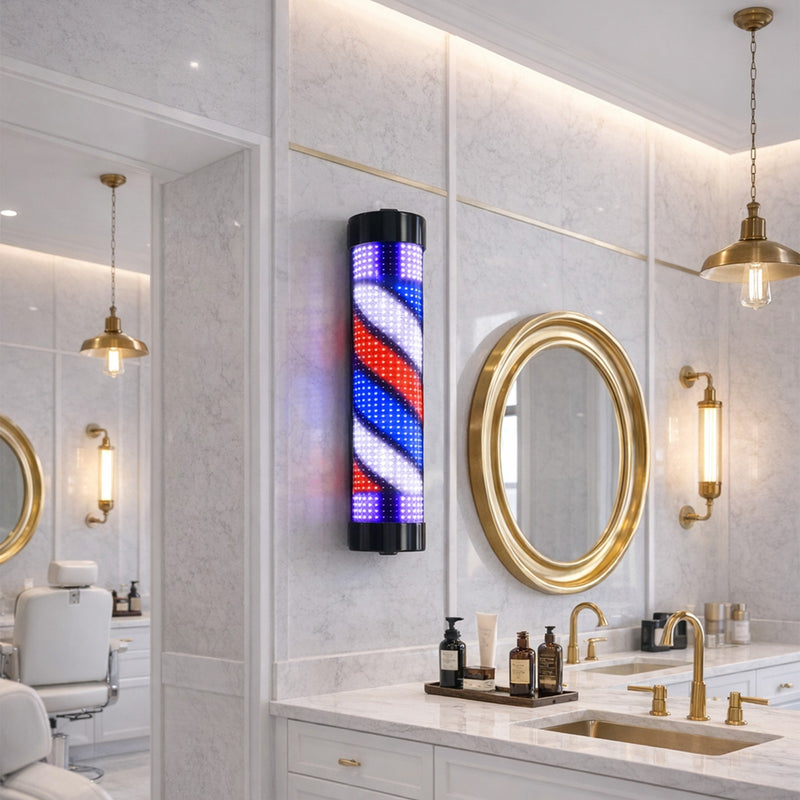 LED Rotating Barber Pole Outdoor Sign – Waterproof Illuminated Wall-Mount Barber Shop Light with Remote Control - Barber shop sign light - Barber pole in UAE - Dayjour
