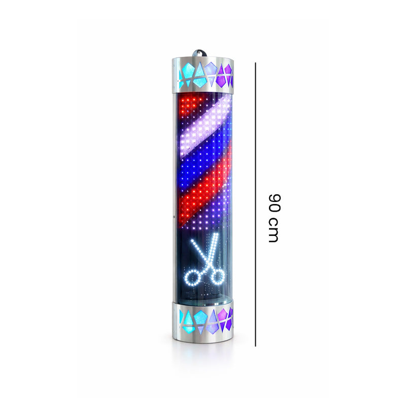 90cm Classic Barber Pole Light – Waterproof Outdoor Rotating Barber Shop Sign with Silver Base