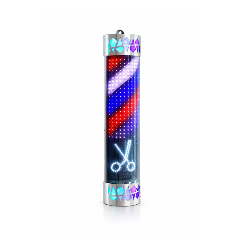 90cm Classic Barber Pole Light – Waterproof Outdoor Rotating Barber Shop Sign with Silver Base