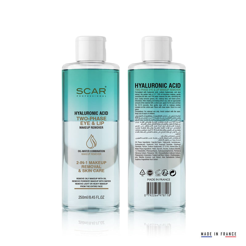Scar Professional Hyaluronic Acid Two Phase Eye and Lip Waterproof Makeup Remover with Aloe Vera - Best Makeup Remover UAE - Waterproof Makeup Remover - Eye Makeup Remover - Lip Makeup Remover - Hyaluronic Acid Cleanser - Aloe Vera Makeup Remover - Gentle Makeup Remover - Facial Cleansing Solution UAE