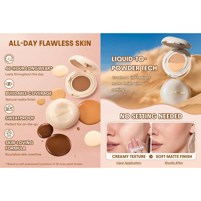SHEGLAM Lock & Go Cushion Foundation – Nude - Long-Wear Soft Matte Base - Nude foundation - Sheglam - Dayjour