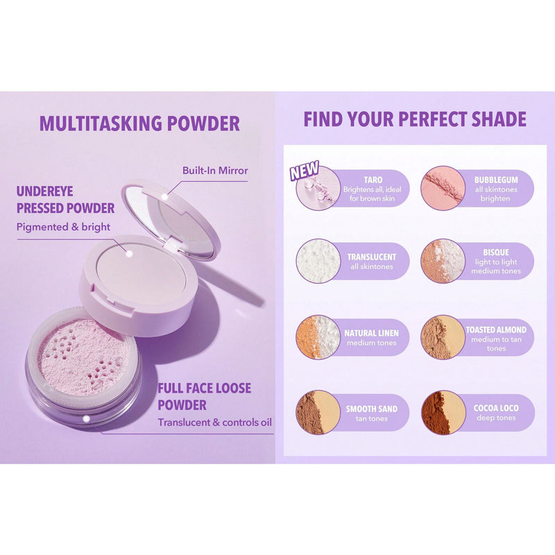 SHEGLAM Insta-Ready Face & Under Eye Setting Powder Duo Taro - Brightening Setting Powder UAE - 2-in-1 compact powder - Dayjour