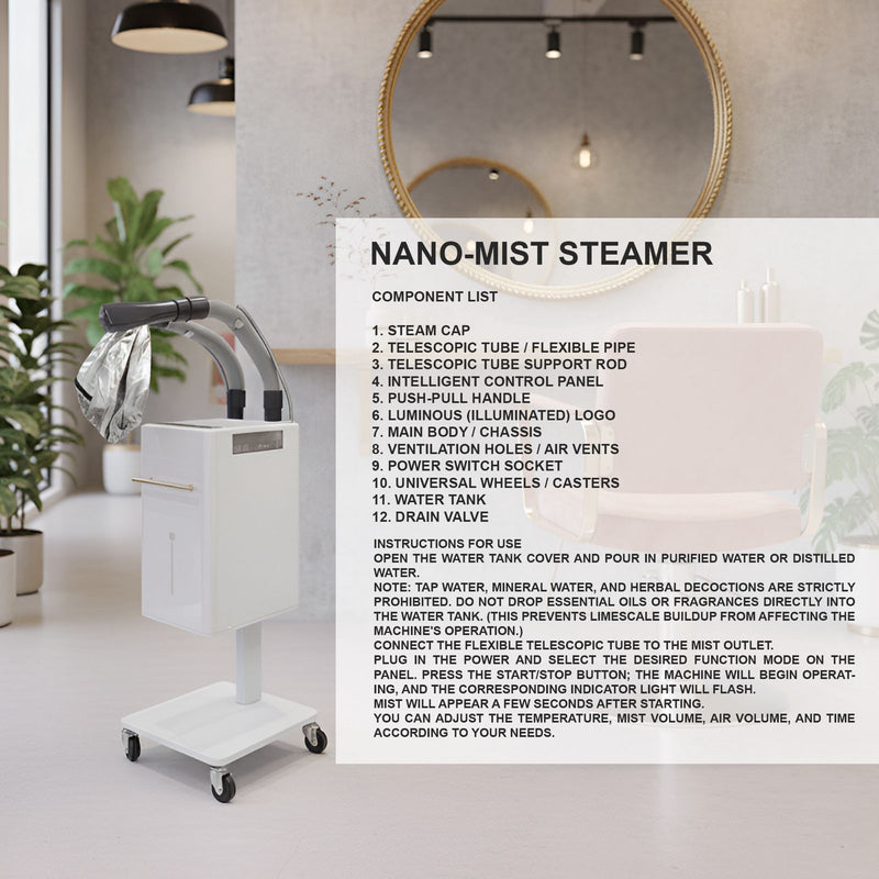 White Nano Mist Ozone Hair Steamer for Salon & Spa Use | Dayjour - Ozone technology hair steamer - Modern hair steamer - Nano mist ozone hair steamer