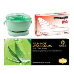 Professional Waxing Kit – Green Silicone Wax Heater, Wax Film Block & Spatula for Salon-Quality Results