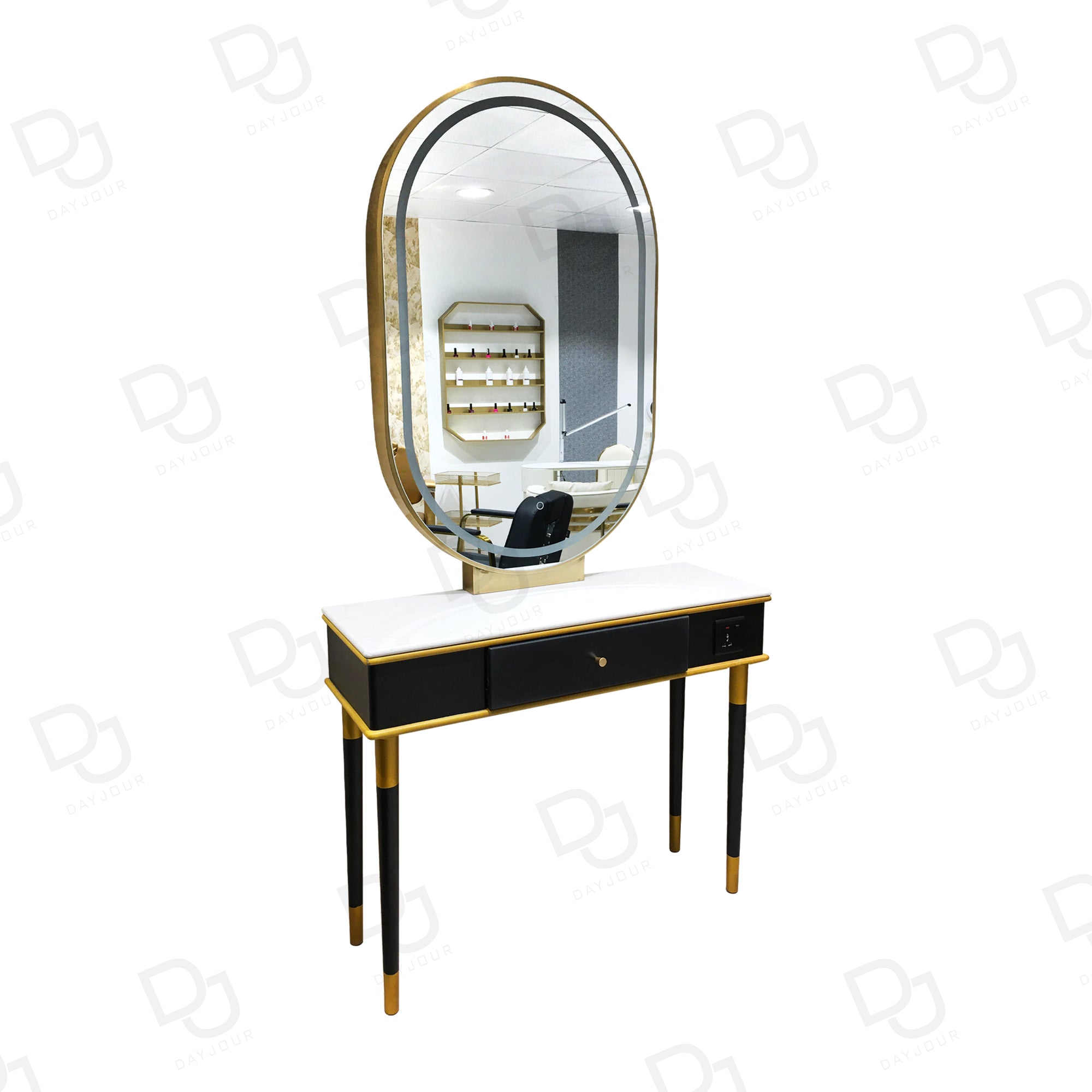 Luxury Hair Salon Mirror Table Black Golden Dayjour