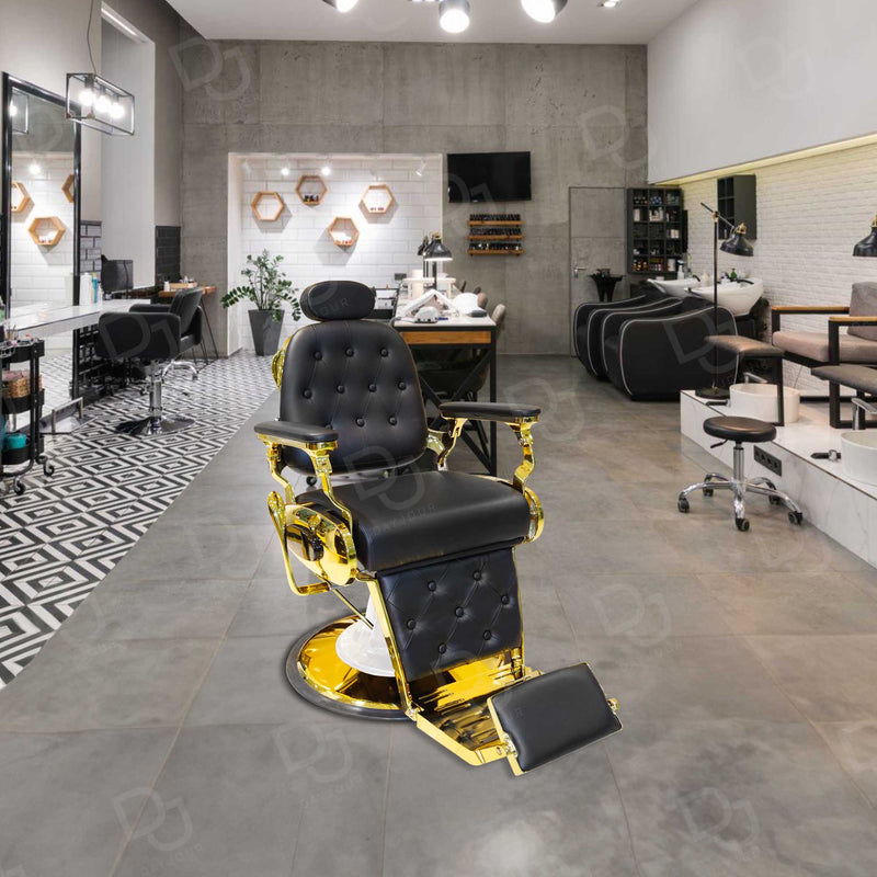 Gents Barber Chair Black and Gold - salon chair - dayjour