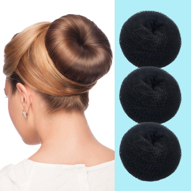 Hashwa Donut hair Bun Black (3 pieces )  XL 4.3 inches